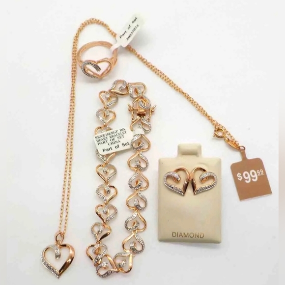 **NEW** Ladies Bronze Heart Necklace, Bracelet,  Ring and Earing Set - Picture 2 of 2